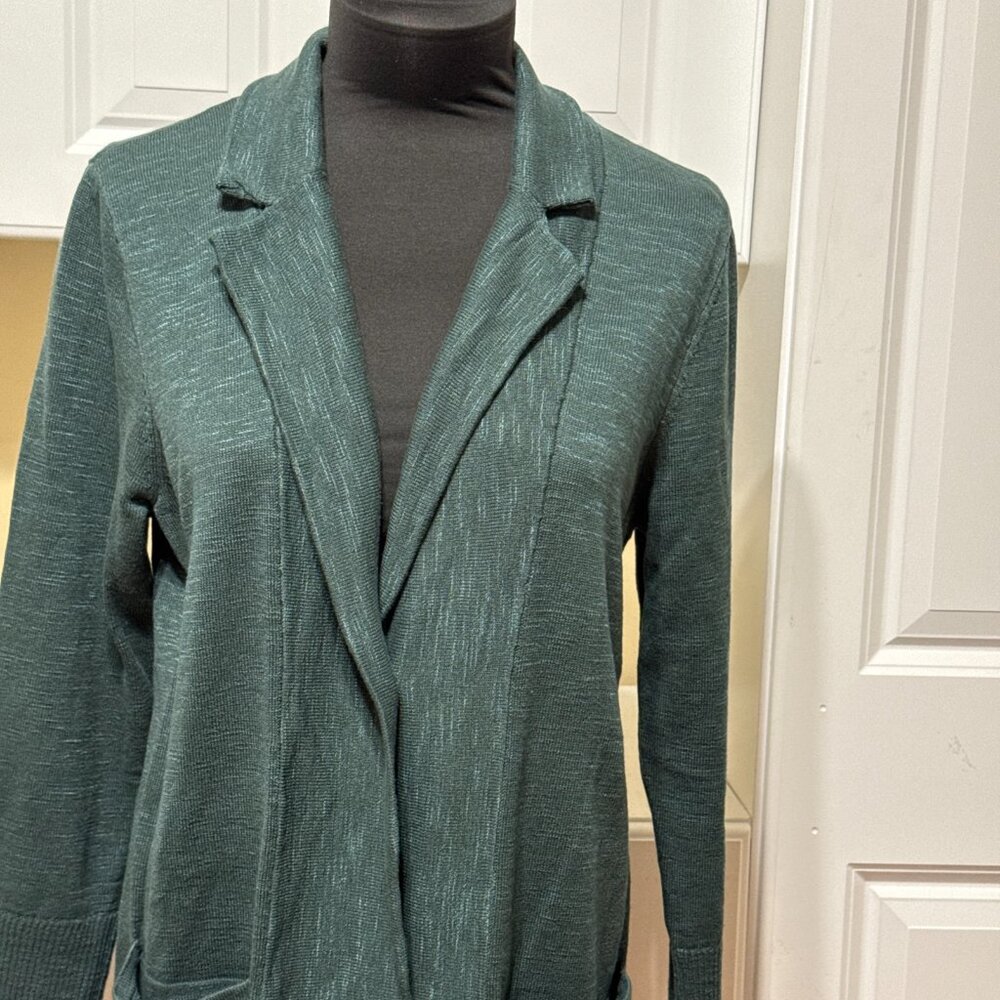 J Jill Sweater Womens M Green Knit Cardigan One Front Button Cotton Blend - Picture 4 of 11